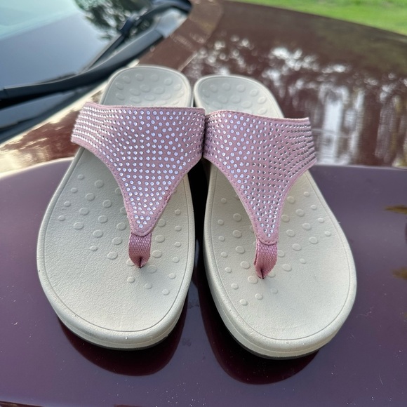 Vionic Pink Tan Sandals with Rhinestone Embellishments - Picture 3 of 6